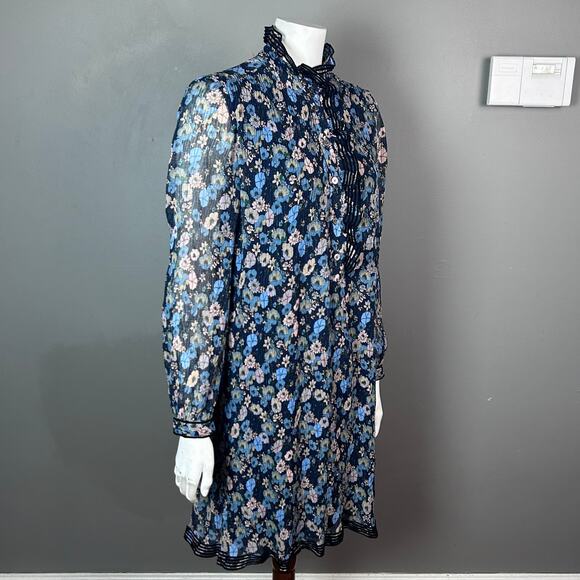 Tory Burch dress size 2 midi floral lagenlook ruffle sheer mock neck feminine - Picture 13 of 16